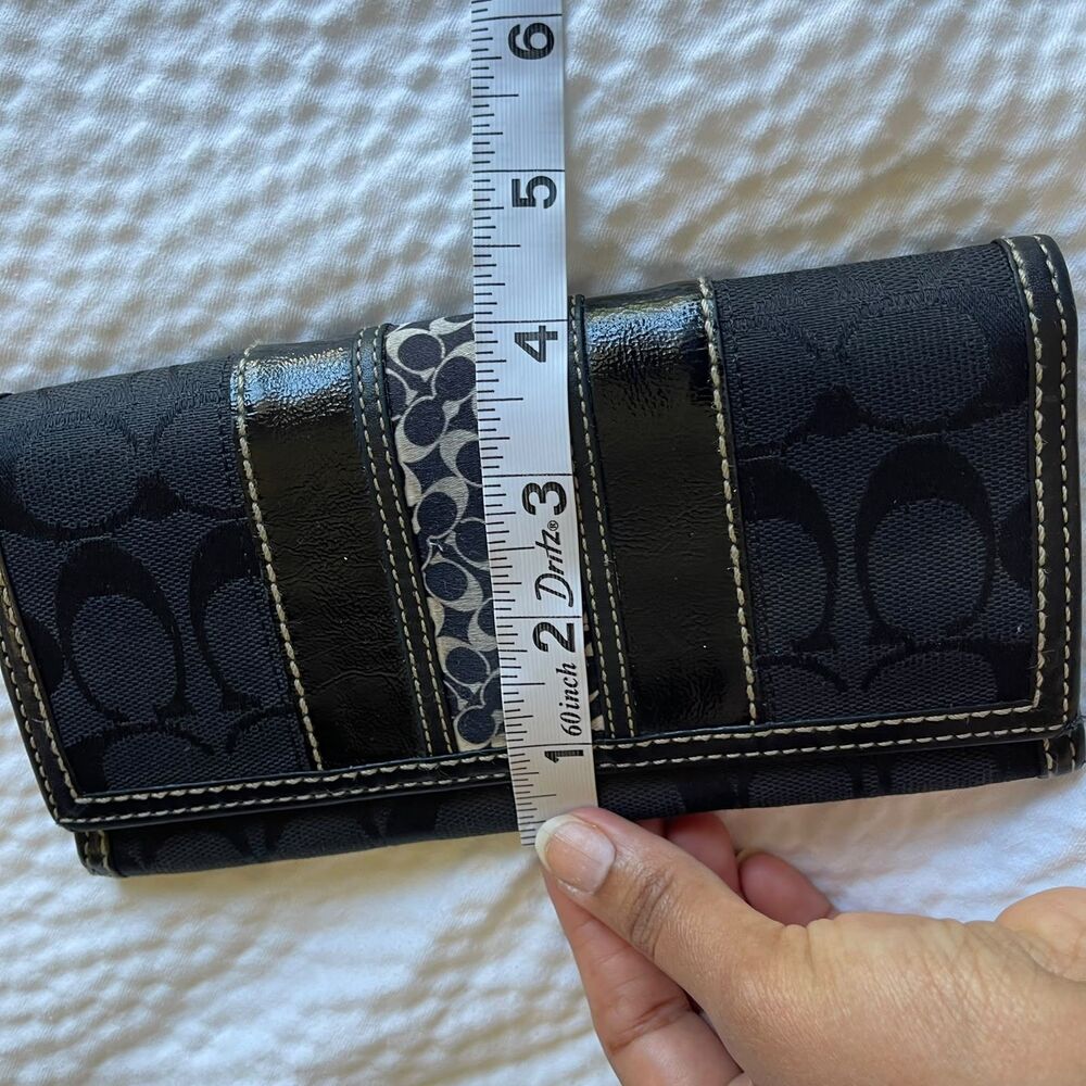 Coach Womens Black Jacquard Canvas Patent Leather C Signature Slim Wallet - Picture 11 of 11